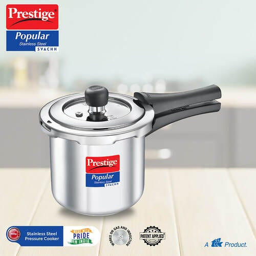 Prestige 2L Popular Svachh Stainless Steel Outer Lid Pressure Cooker , 2 Litres