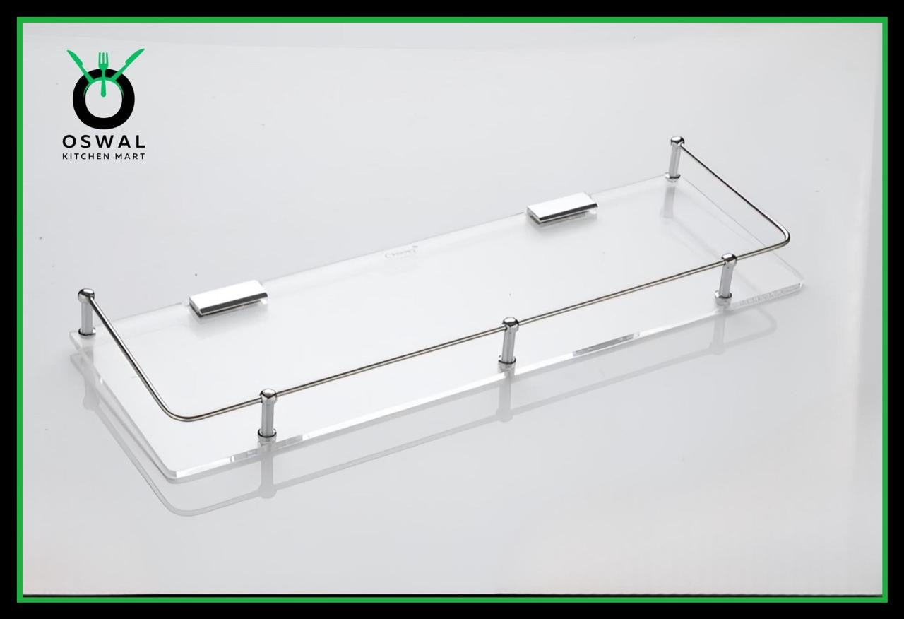 Chirag 12x6 Inch Clear Acrylic Shelf with Stainless Steel Railing – Pack of 1
