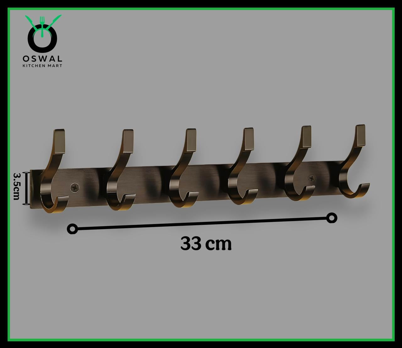 Stainless Steel Black Wall Mounted 6-Hook Hanger | Heavy-Duty Dual Hooks for Bathroom, Kitchen & Home | Pack of 1