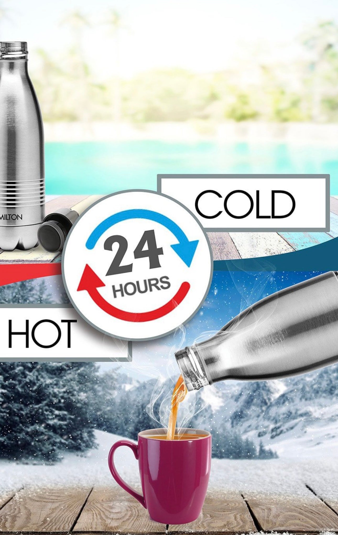 Milton Duo DLX 350 Ml Thermosteel Water Bottle 350 ml, 24 Hr Hot and Cold I Leak Proof Lid, ISI Certified I Vacuum Insulated I for Office, Gym, School