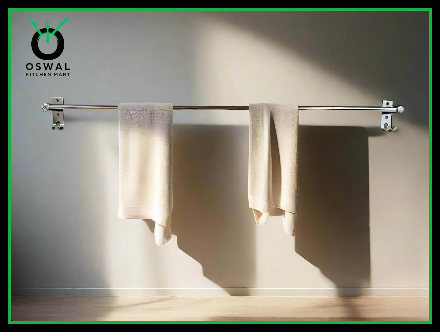 Stainless Steel Towel Rod with Double Hooks – 36-Inch Wall Mounted Hanger for Bathroom