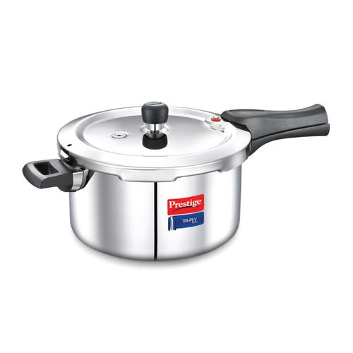 Prestige Svachh Triply Outer Lid Pressure Cooker with Unique Deep Lid for Spillage Control, 5 Litre,      304 Stainless Steel Inner Surface, Thick Gauge, 5 litre