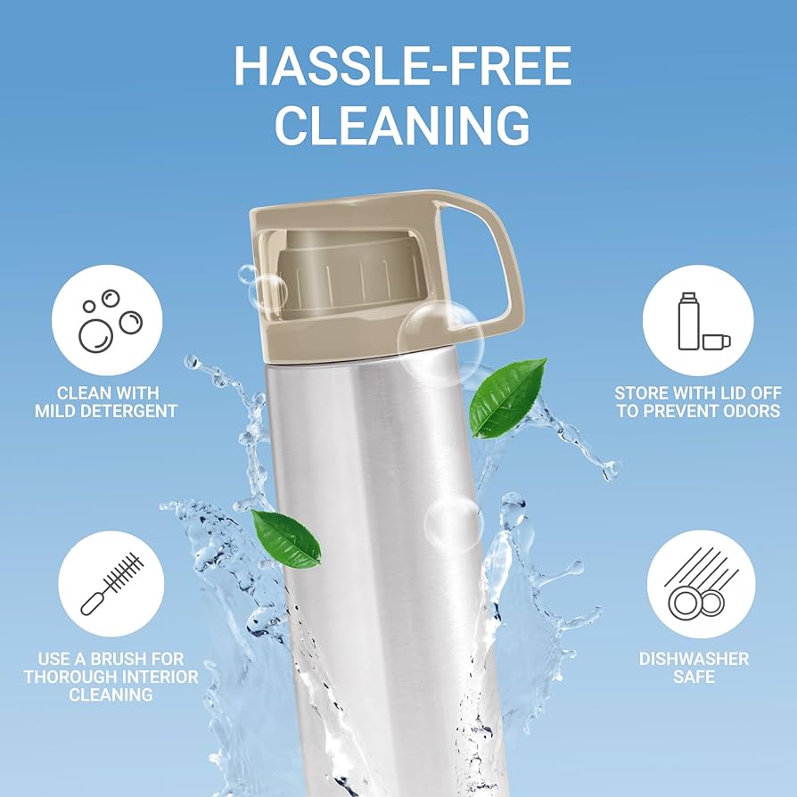 Milton Glassy 1000 Ml Thermosteel Vacuum Insulated Double Walled Flask with Drinking Cup lid & Jacket, 1000 ml flask ,24 Hours Hot & Cold,Easy to Carry,Rust Proof, Tea, Coffee,Travel Bottle
