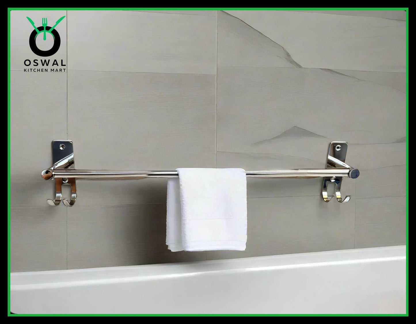 Stainless Steel Towel Rod with Double Hooks – 18-Inch Wall Mounted Hanger for Bathroom