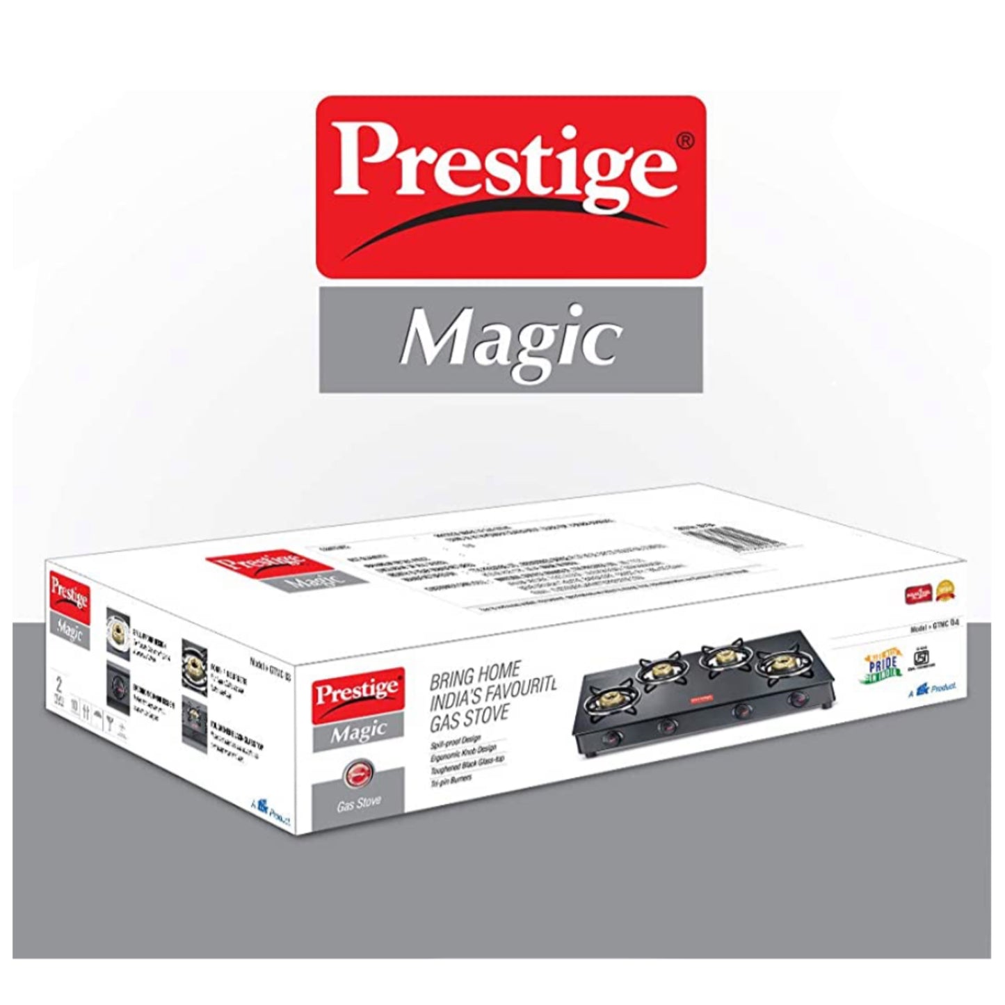 Prestige Magic Toughened Glass Top 4 Brass Burner Gas Stove