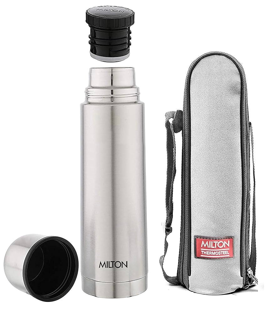 Milton Plain Lid 1000 Ml Thermosteel flask 1 litre, 24 Hr Hot and Cold I Leak Proof Lid, ISI Certified I Vacuum Insulated I for Office, Gym, School