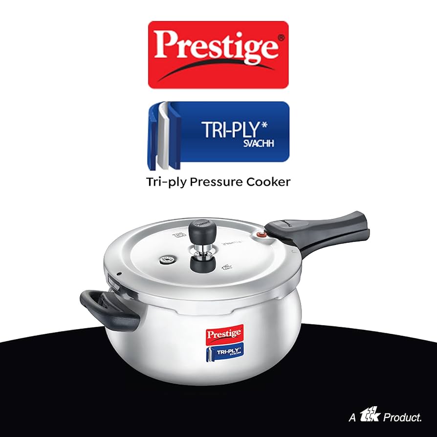 Prestige 3 Litre Svachh Tri-Ply handi pressure cooker(outer lid)|Deep Lid for spillage control|Metallic Safety Plus|5 years warranty