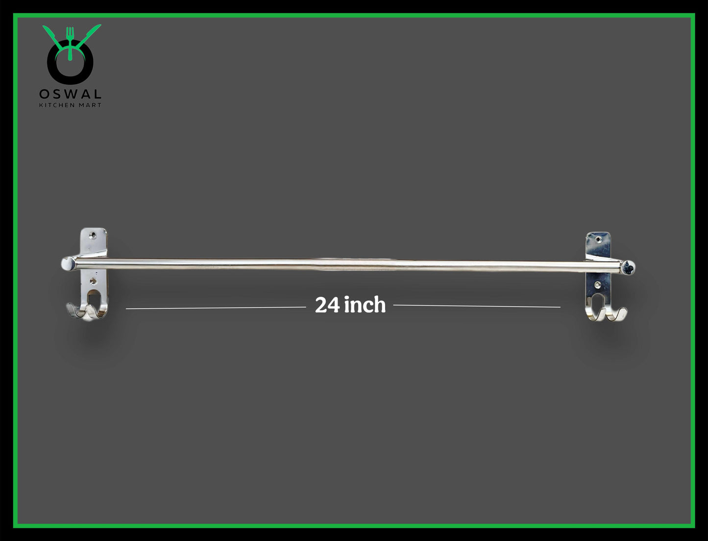Stainless Steel Towel Rod with Double Hooks – 24-Inch Wall Mounted Hanger for Bathroom