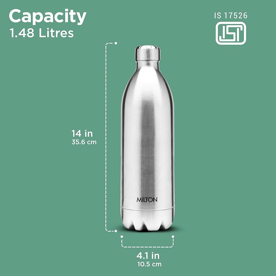 Milton Duo DLX 1500 Ml Thermosteel Water Bottle 1.5 Litre, 24 Hr Hot and Cold I Leak Proof Lid, ISI Certified I Vacuum Insulated I for Office, Gym, School