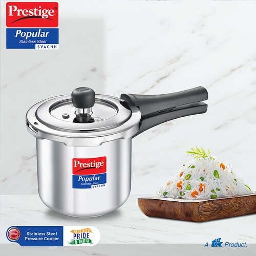 Prestige 2L Popular Svachh Stainless Steel Outer Lid Pressure Cooker , 2 Litres