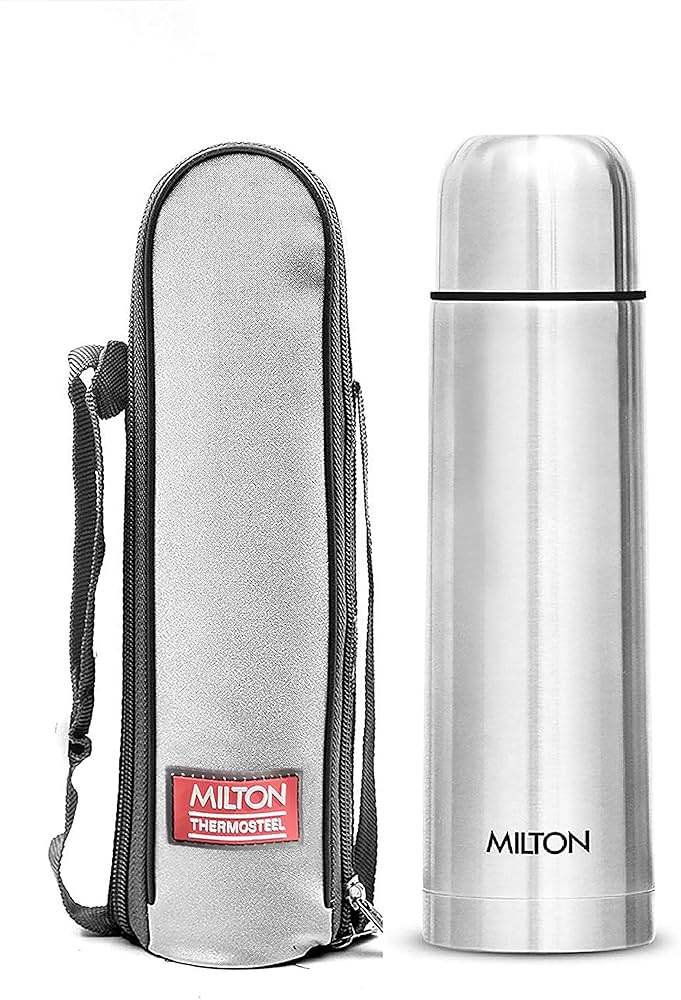 Milton Plain Lid 1000 Ml Thermosteel flask 1 litre, 24 Hr Hot and Cold I Leak Proof Lid, ISI Certified I Vacuum Insulated I for Office, Gym, School