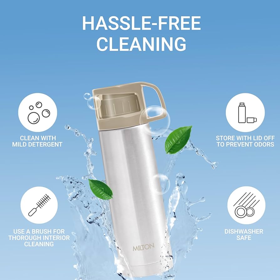 Milton Glassy 500Ml Thermosteel Vacuum Insulated Double Walled Flask with Drinking Cup lid & Jacket, 500 ml flask, 24 Hours Hot & Cold, Easy to Carry,Rust Proof, Tea, Coffee, Travel Bottle