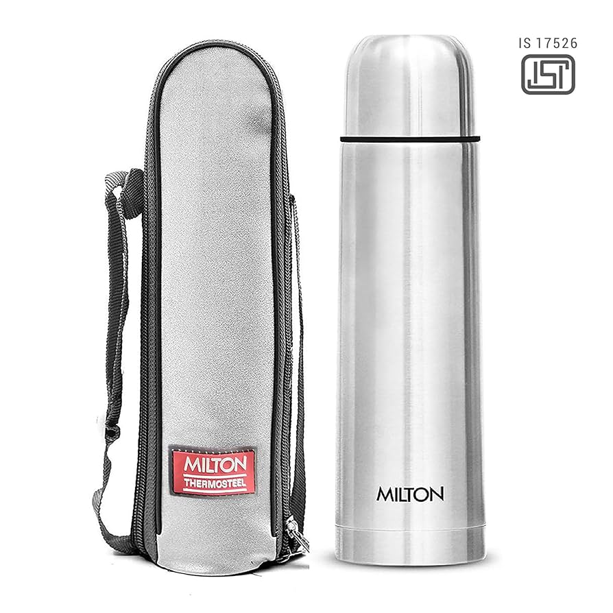 Milton Plain Lid 500 ml Thermosteel flask 500 ml, 24 Hr Hot and Cold I Leak Proof Lid with Jacket, ISI Certified I Vacuum Insulated I for Office, Gym, School