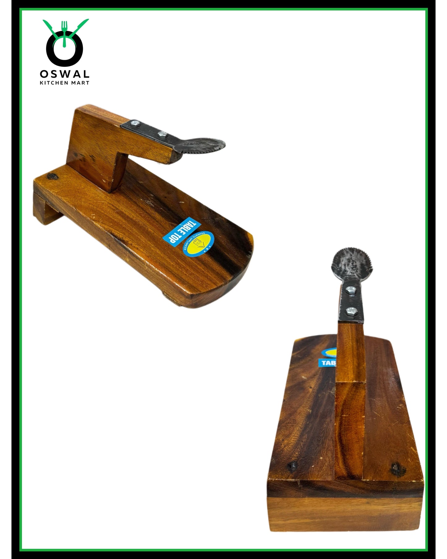 Traditional Table Top Wooden Coconut Scraper with Sharp Iron Blade – Handcrafted & Durable