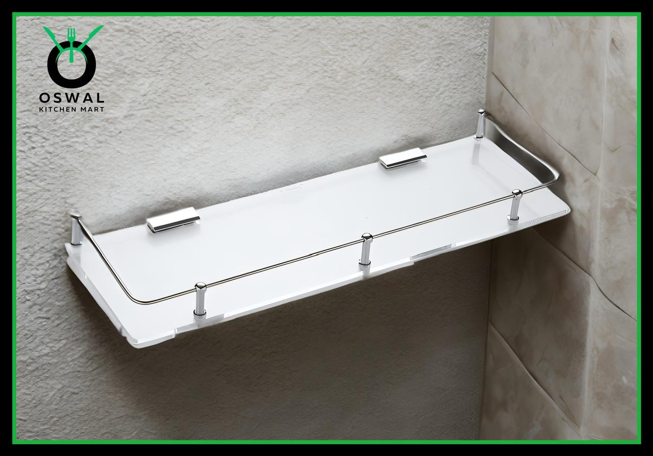 Chirag 12x6 Inch Clear Acrylic Shelf with Stainless Steel Railing – Pack of 1