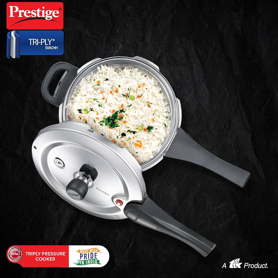Prestige 3 Litre Svachh Tri-Ply handi pressure cooker(outer lid)|Deep Lid for spillage control|Metallic Safety Plus|5 years warranty