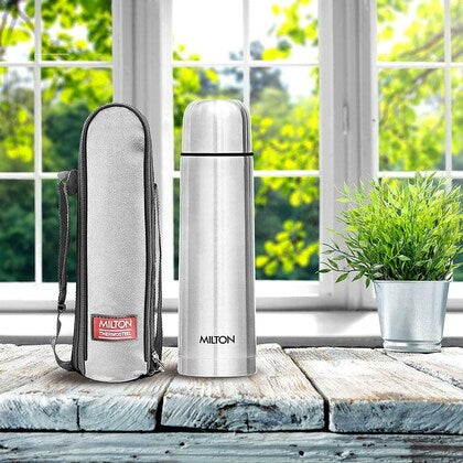 Milton Plain Lid 750 Ml Thermosteel Flask 750Ml , 24 Hr Hot and Cold I Leak Proof Lid, ISI Certified I Vacuum Insulated I for Office, Gym, School