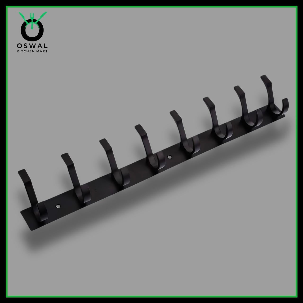 Stainless Steel Black Wall Mounted 8-Hook Hanger | Heavy-Duty Dual Hooks for Bathroom, Kitchen & Home | Pack of 1