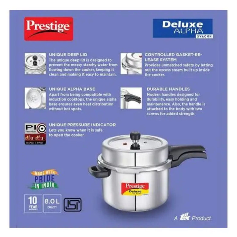 Prestige 8L Deluxe Alpha Svachh Stainless Steel Pressure Cooker