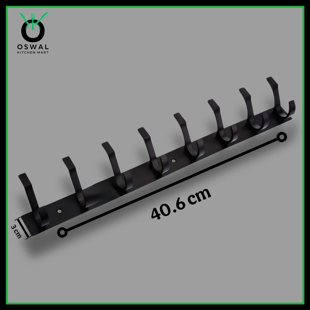 Stainless Steel Black Wall Mounted 8-Hook Hanger | Heavy-Duty Dual Hooks for Bathroom, Kitchen & Home | Pack of 1