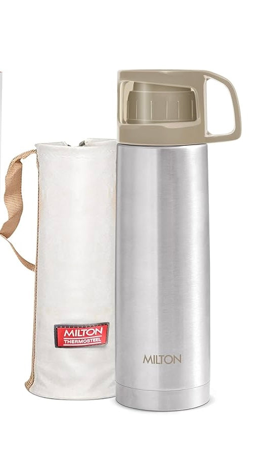Milton Glassy 500Ml Thermosteel Vacuum Insulated Double Walled Flask with Drinking Cup lid & Jacket, 500 ml flask, 24 Hours Hot & Cold, Easy to Carry,Rust Proof, Tea, Coffee, Travel Bottle