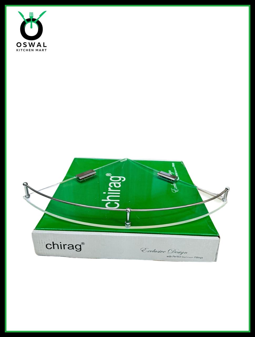 Chirag 10x10 Inch Clear Acrylic Corner Shelf with Stainless Steel Railing – Pack of 1