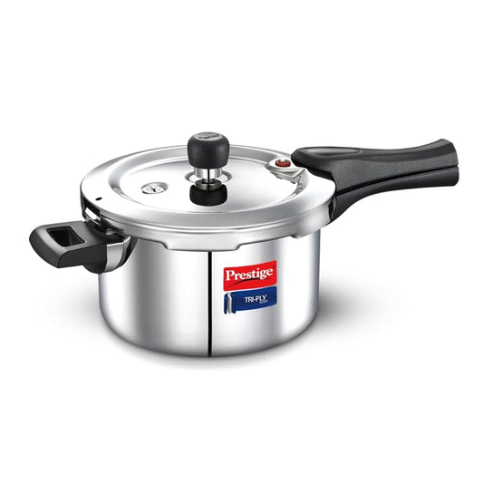 Prestige Svachh Triply Outer Lid Pressure Cooker with Unique Deep Lid for Spillage Control, 3 Litre,       304 Stainless Steel Inner Surface, Thick Gauge, 3 litre