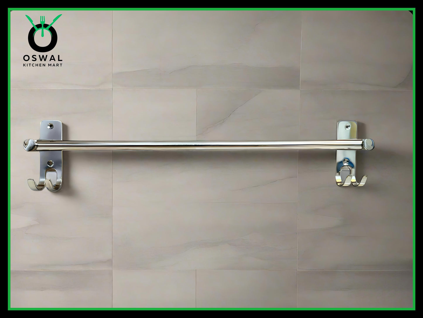 Stainless Steel Towel Rod with Double Hooks – 18-Inch Wall Mounted Hanger for Bathroom