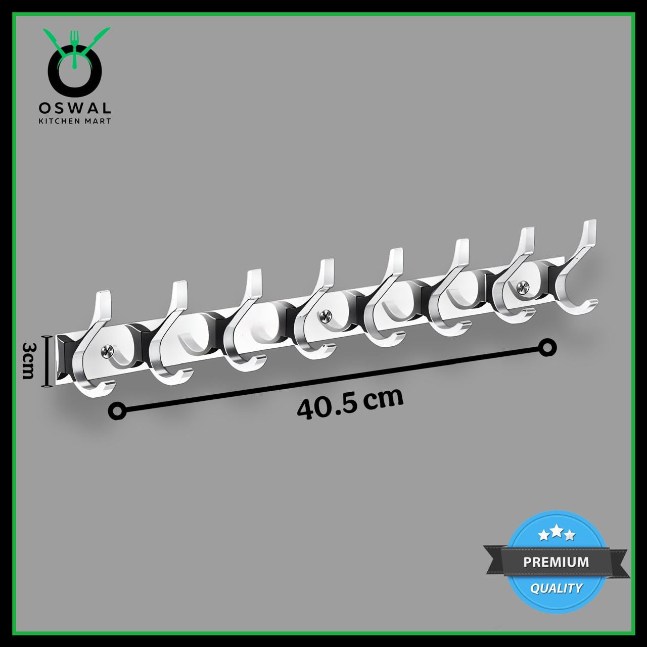 Stainless Steel Wall Mount 8 Hook Hanger – 40.5cm | Premium Towel, Key & Kitchen Hook Rail (Pack of 1)