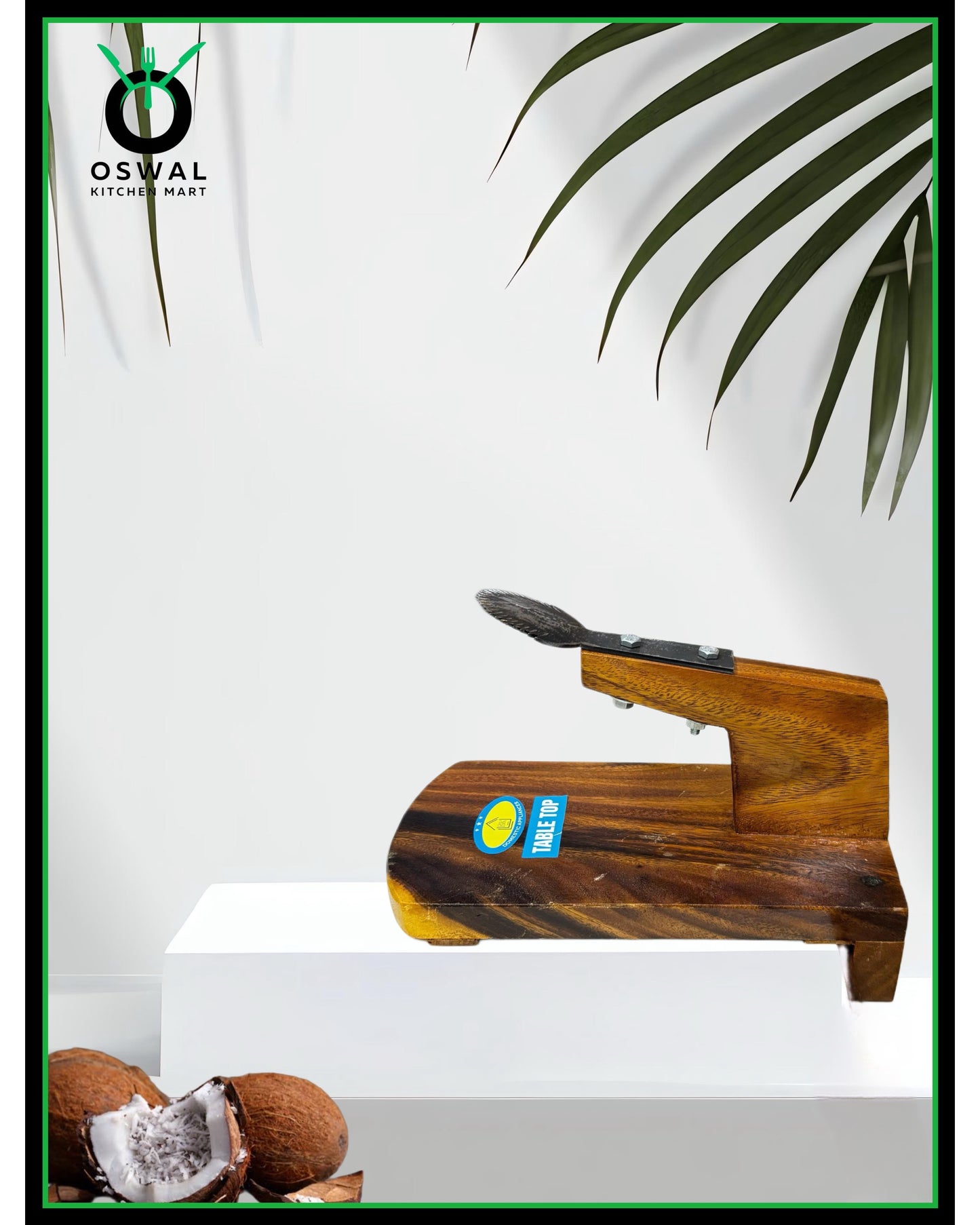 Traditional Table Top Wooden Coconut Scraper with Sharp Iron Blade – Handcrafted & Durable