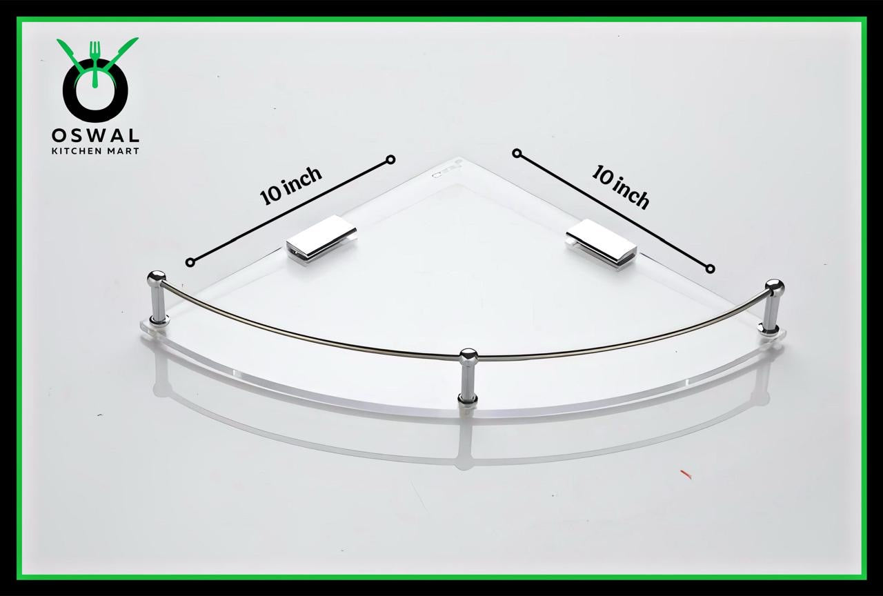 Chirag 10x10 Inch Clear Acrylic Corner Shelf with Stainless Steel Railing – Pack of 1
