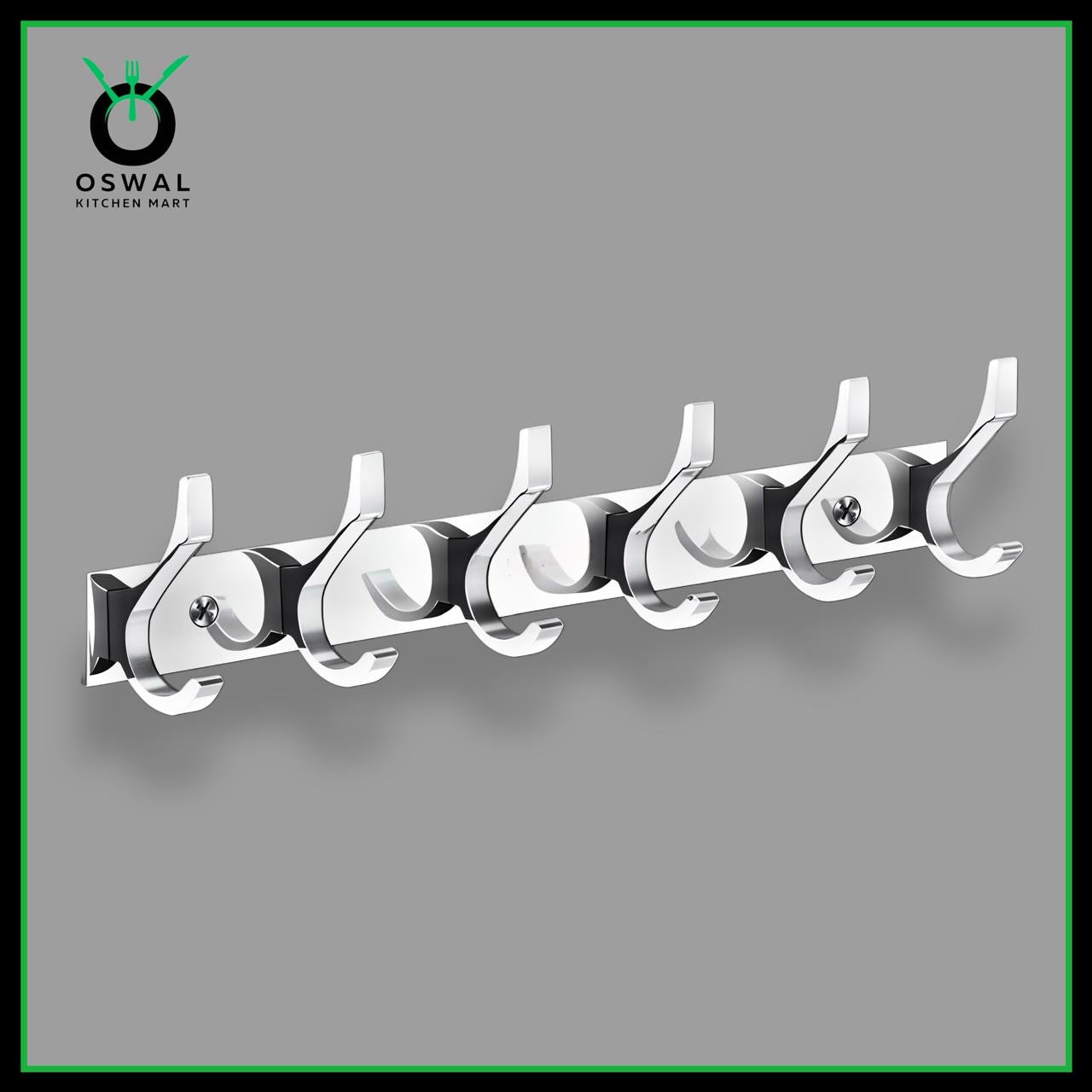 Stainless Steel Wall Mount 6 Hook Hanger – 30 cm | Heavy Duty, Rust-Proof Bathroom & Kitchen Towel Hook (Pack of 1)