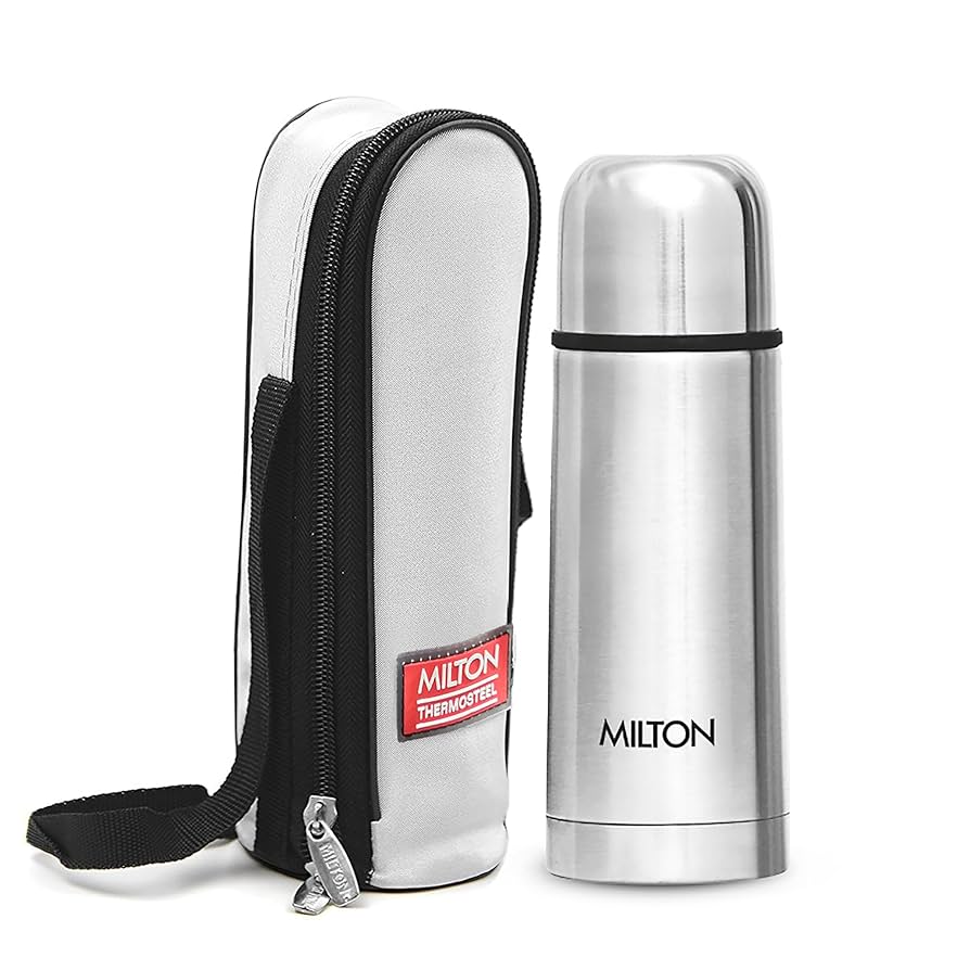 Milton Plain Lid 350 ml Thermosteel flask 350 ml, 24 Hr Hot and Cold I Leak Proof Lid with Jacket, ISI Certified I Vacuum Insulated I for Office, Gym, School