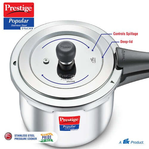 Prestige 5L Popular Svachh Spillage Control Stainless Steel Pressure Cooker, 5 Litres