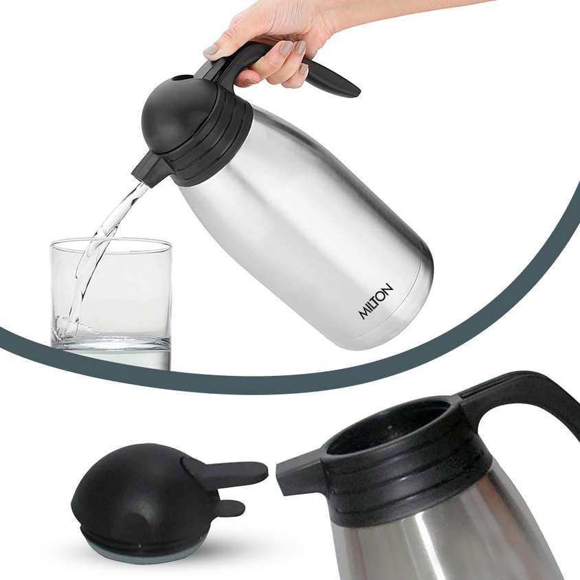 Milton Carafe 600 Stainless Steel Double Walled Vacuum Insulated Flask with Lid and Handle, 600 ml, Coffee/Tea Carafe Heat & Cold Retention, Leak Proof, Rust Free, Easy to Carry
