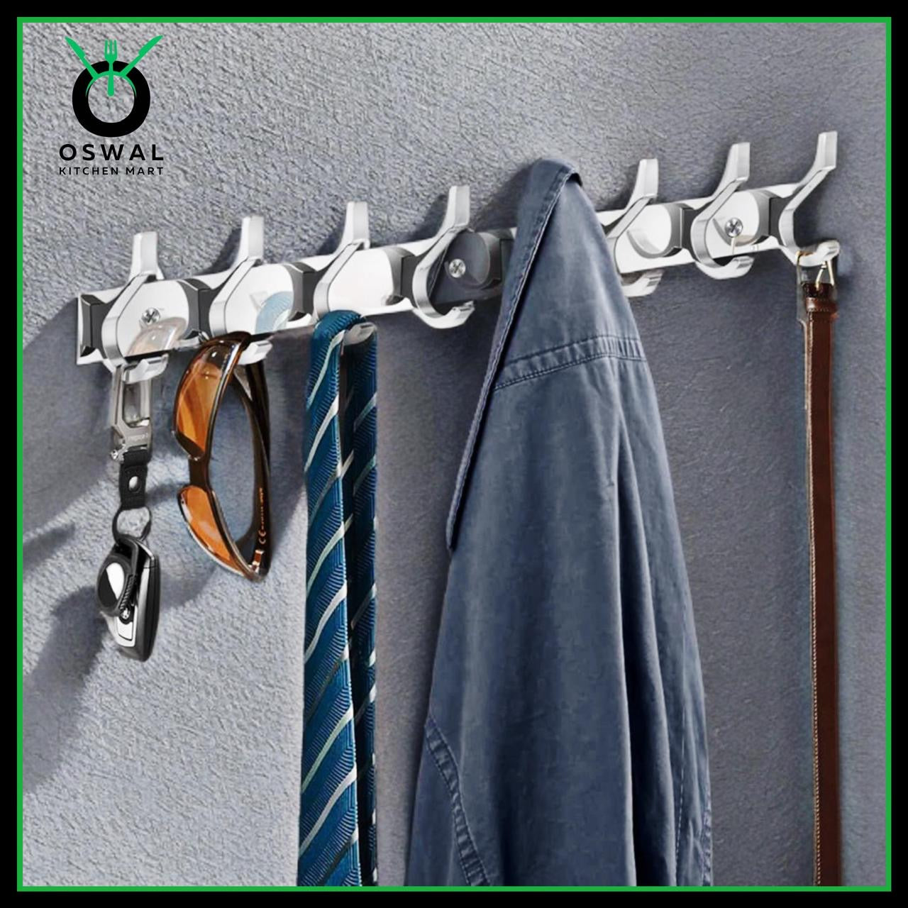 Stainless Steel Wall Mount 8 Hook Hanger – 40.5cm | Premium Towel, Key & Kitchen Hook Rail (Pack of 1)