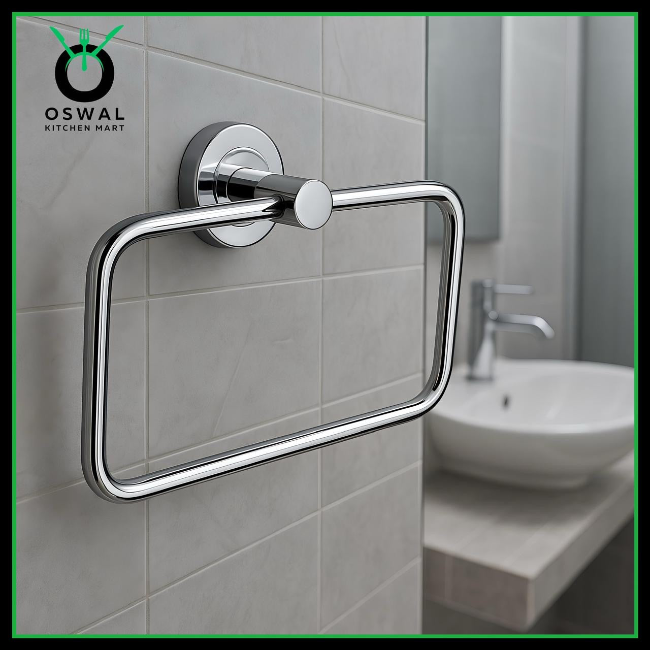 Stainless Steel Rectangular Towel Ring for Bathroom | Wall Mounted Napkin & Hand Towel Holder | Pack of 1