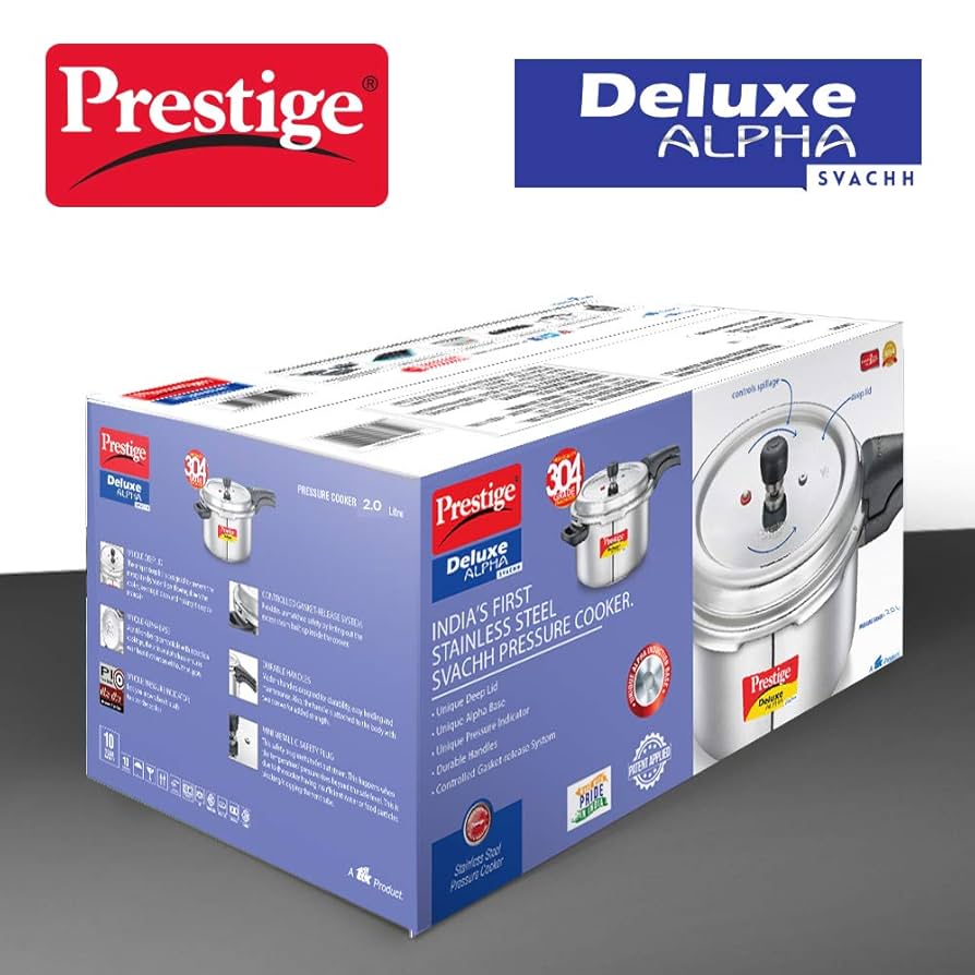 Prestige Svachh Deluxe Alpha 2 Litre Stainless Steel Outer Lid Pressure Cooker, 2 Litre