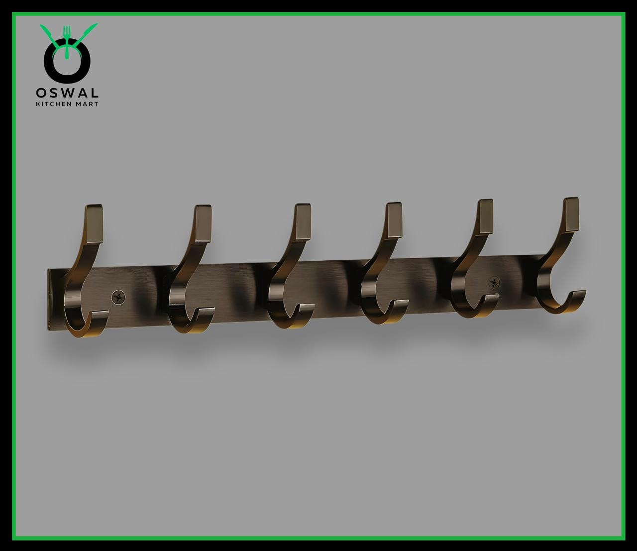 Stainless Steel Black Wall Mounted 6-Hook Hanger | Heavy-Duty Dual Hooks for Bathroom, Kitchen & Home | Pack of 1