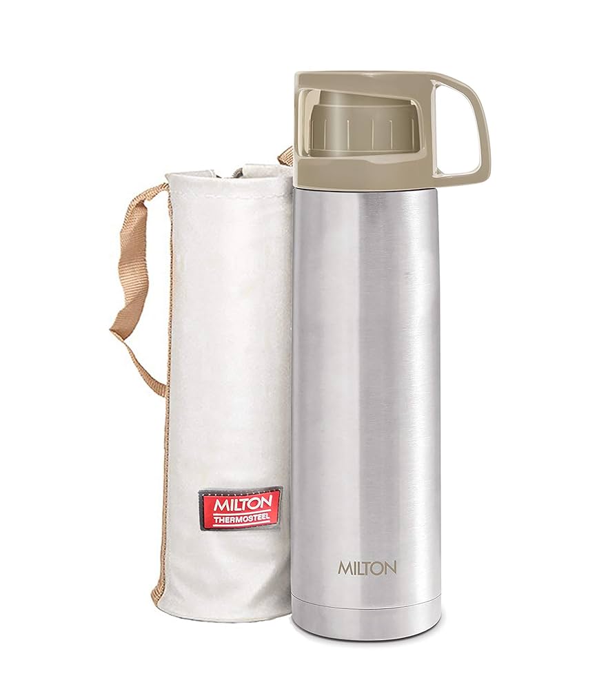 Milton Glassy 500Ml Thermosteel Vacuum Insulated Double Walled Flask with Drinking Cup lid & Jacket, 500 ml flask, 24 Hours Hot & Cold, Easy to Carry,Rust Proof, Tea, Coffee, Travel Bottle