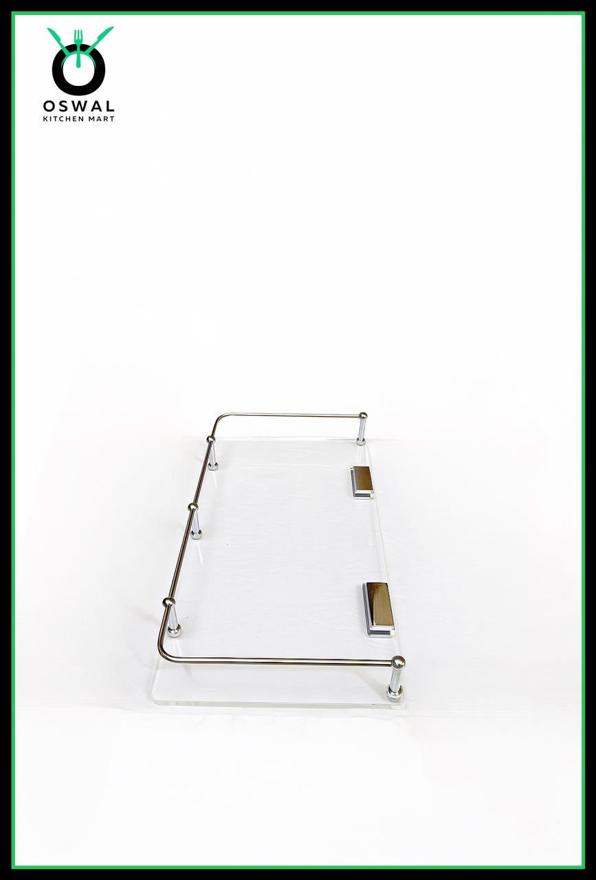Chirag 12x6 Inch Clear Acrylic Shelf with Stainless Steel Railing – Pack of 1