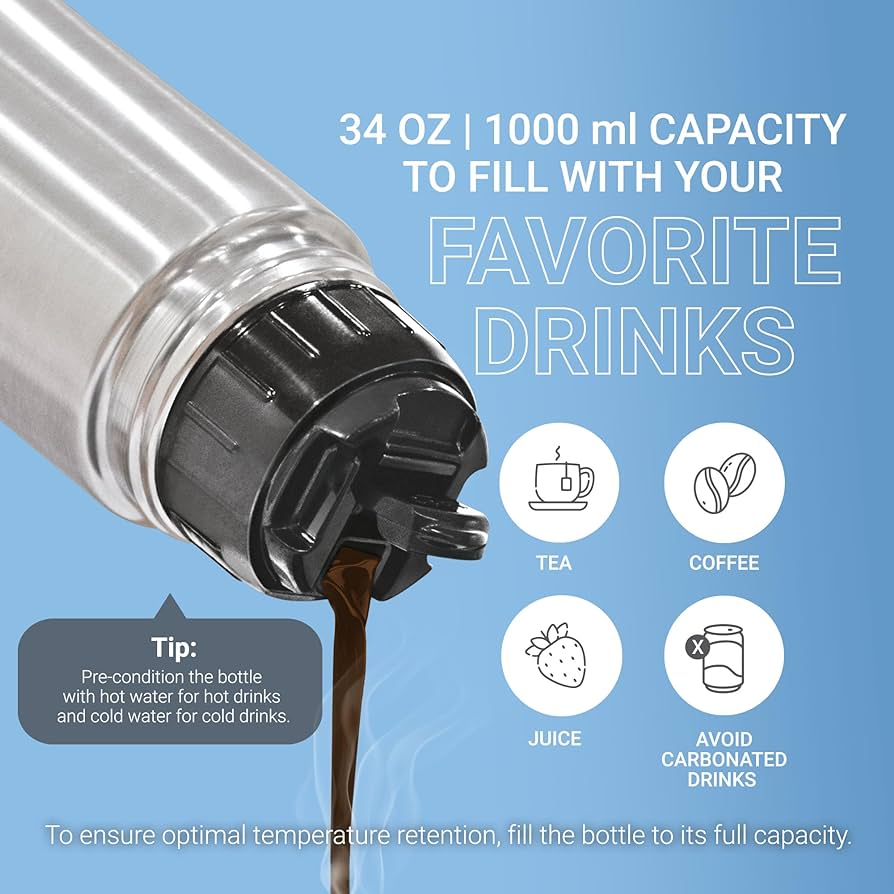 Milton Flip Lid 1000ML Thermosteel 24 Hours Hot And Cold Flask