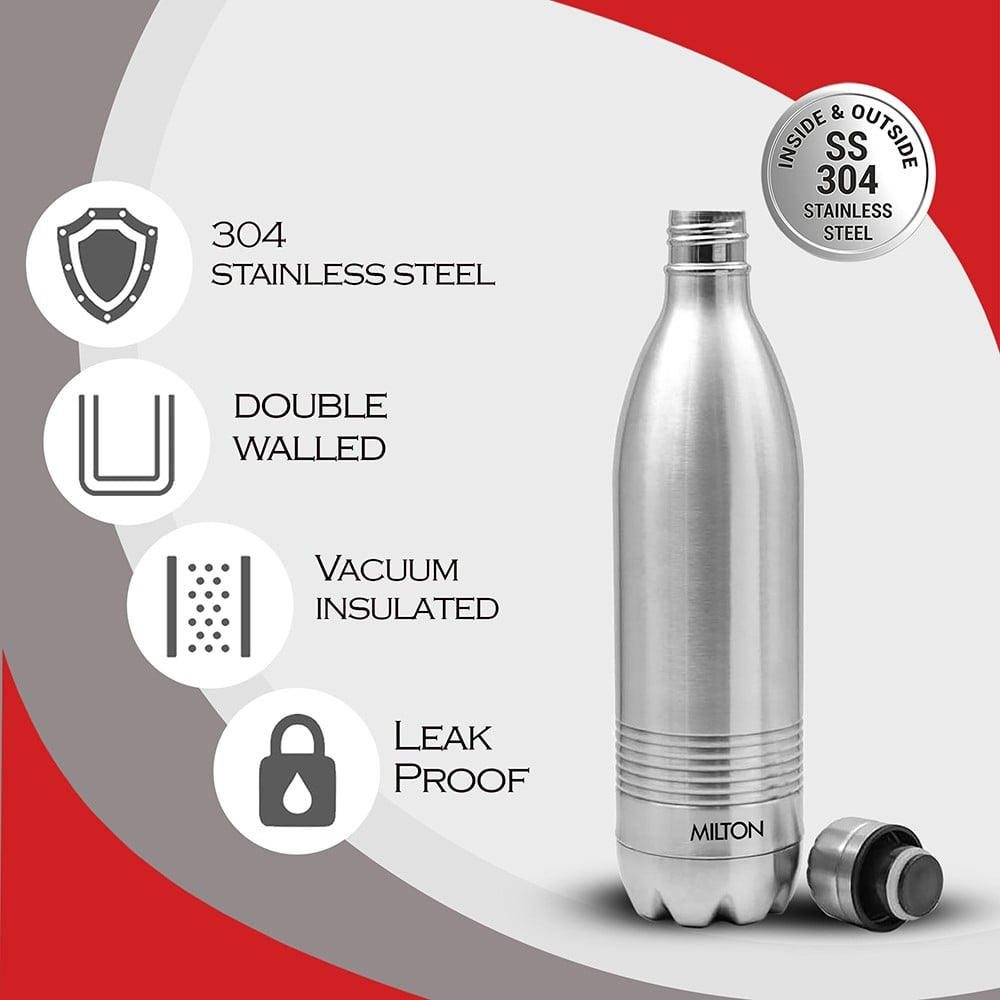 Milton Duo DLX 1000 Ml Thermosteel Bottle, 1000 ml Water Bottle, 24 Hours Hot and Cold, Easy to Carry, Easy Grip, Rust Proof, Tea, Coffee, Office, Travel Bottle