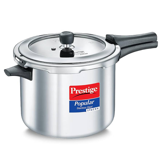 Prestige Popular Svachh Spillage Control Stainless Steel Outer Lid Pressure Cooker 7.5 Litres Gas & Induction Compatible|5 Years Warranty