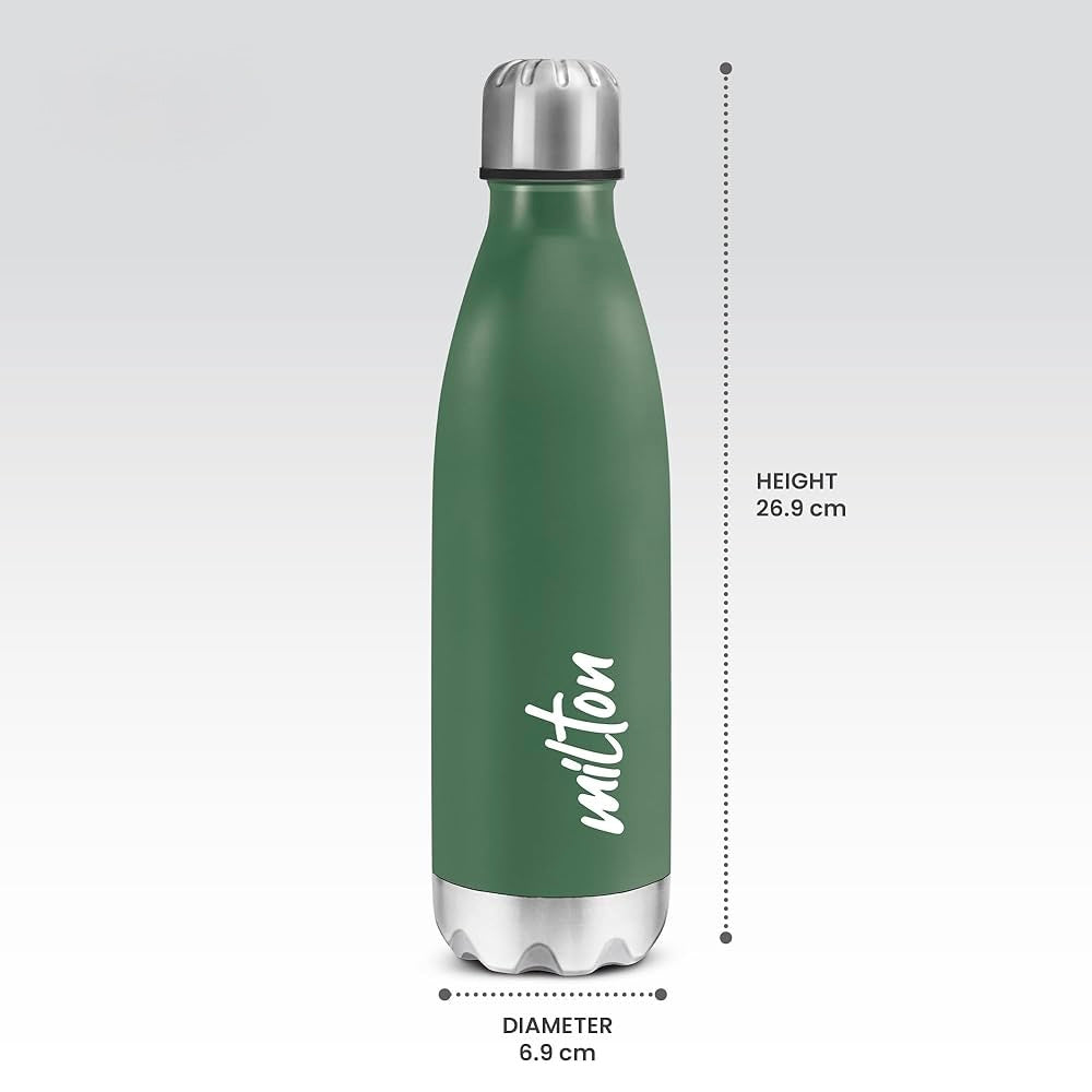 MILTON Shine 800 Ml Stainless Steel Water Bottle 800ml, Single Walled, ISI Certified I Leak Proof Lid, Rust Proof I For School, Office, Gym I Military Green