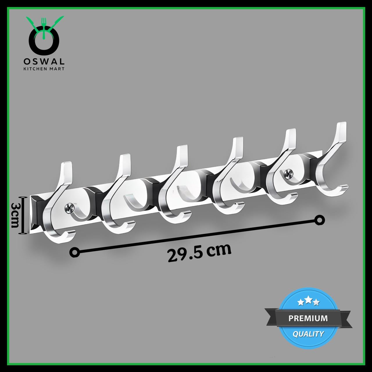 Stainless Steel Wall Mount 6 Hook Hanger – 30 cm | Heavy Duty, Rust-Proof Bathroom & Kitchen Towel Hook (Pack of 1)