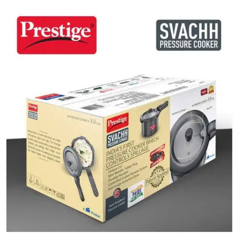 Prestige Svachh 3L Outer Lid Pressure Cooker With Hard Anodized Aluminium Body (Black)