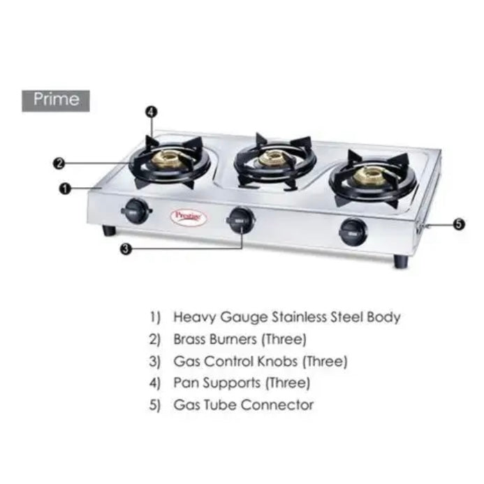 Prestige Prime Stainless Steel 3 Burners Gas Stove
