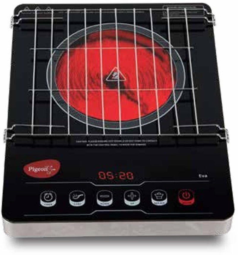 Pigeon EVA Infrared Induction Cooktop 2000W with BBQ Grill | Suitable for Flat Bottom Utensils – Cast Iron, Stainless Steel, Aluminium & Copper