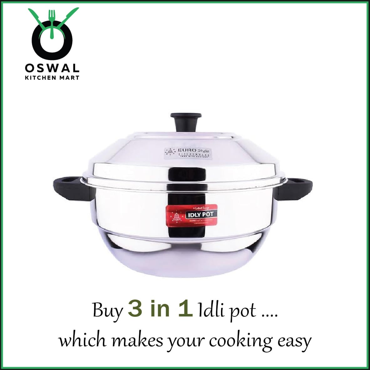 Stainless Steel Idli Steamer with 3 Idli Plates (21 Idlis), 6 Tumblers & 1 Steamer Plate | ISI Mark Certified|Gas & Induction Compatible|Durable Knobs & Handle |EuroStyle Multipurpose Cookware for Idli,  Idiyappam, Dhokla,Modak & Serving More(Pack Of 1)